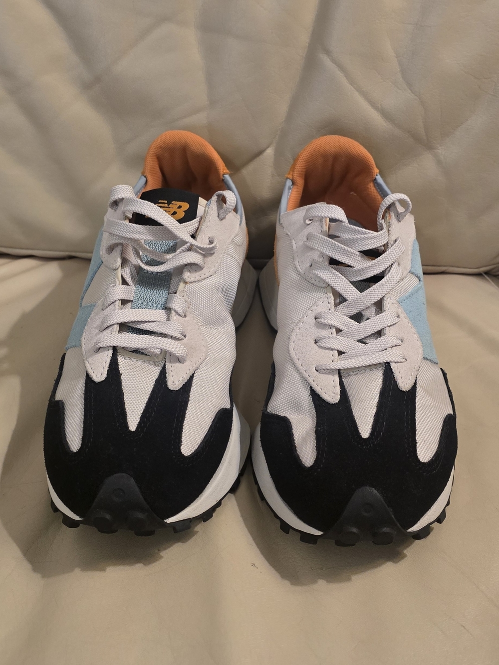 New Balance 327 White Orange Blue Black Suede Moonbeam Madras Sneakers, Men's 10 - Picture 13 of 13